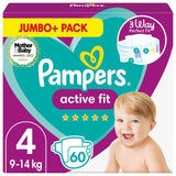 Pampers Active Fit Nappies Size 4, 9kg-14kg, Jumbo+ Pack