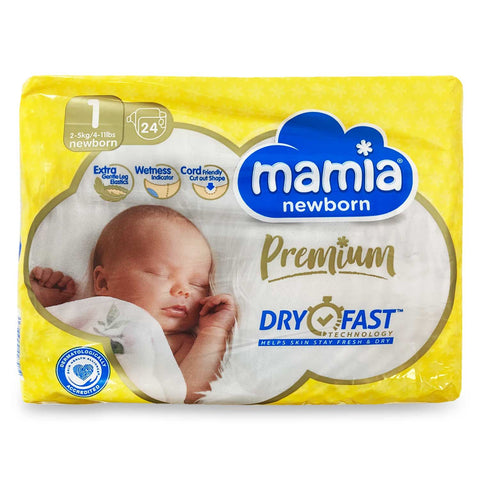 Mamia Newborn Premium Nappies Size 1 - 24 Count