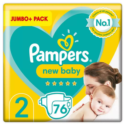 Pampers New Baby Nappies Size 2 - Jumbo+ (76pcs)