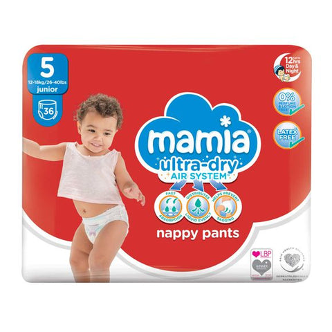 Mamia Ultra-dry Junior Nappy Pants 36 Pack/Size 5