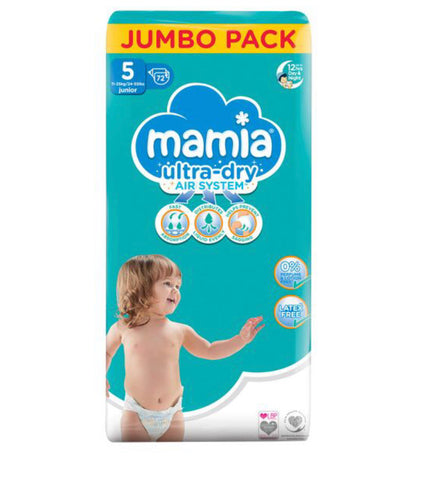 Mamia Ultra Dry Nappies Size 5 - Jumbo Pack (72 Count)